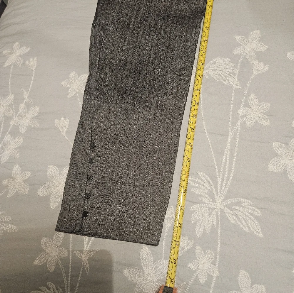 Gray Striped Textured Womens Mid Rise Pants With Cute Buttons On Each Leg - Picture 5 of 6